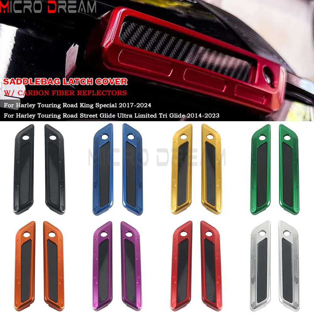 

For Harley Touring Road King Special FLHRXS 2017-2024 FLHX FLHR FLTRX 2014-2023 Saddlebag Latch Cover W/ Carbon Fiber Reflectors