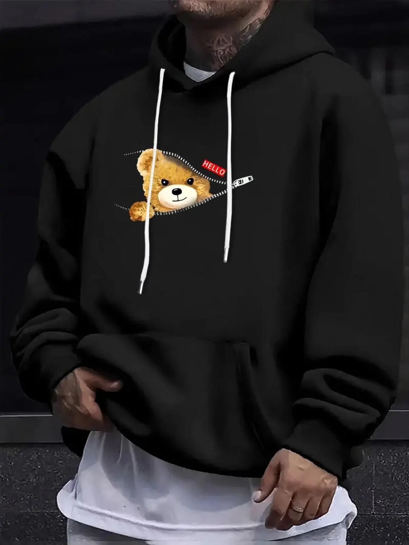 

Мужская толстовка с плюшевым мишкой и шприцами, на флисовой подкладке, стандартный крой, осень/зима, большие размеры