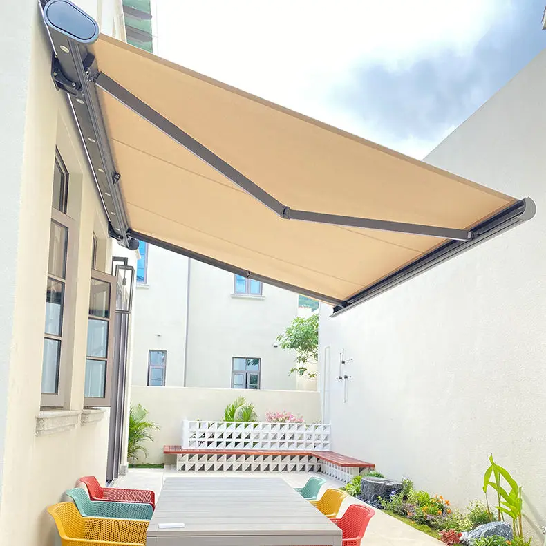

Customized with Various Colors and Sizes Outdoor Sunshade Manually or Via The APP To Start Intelligent Canopy Coffee Shop Awning