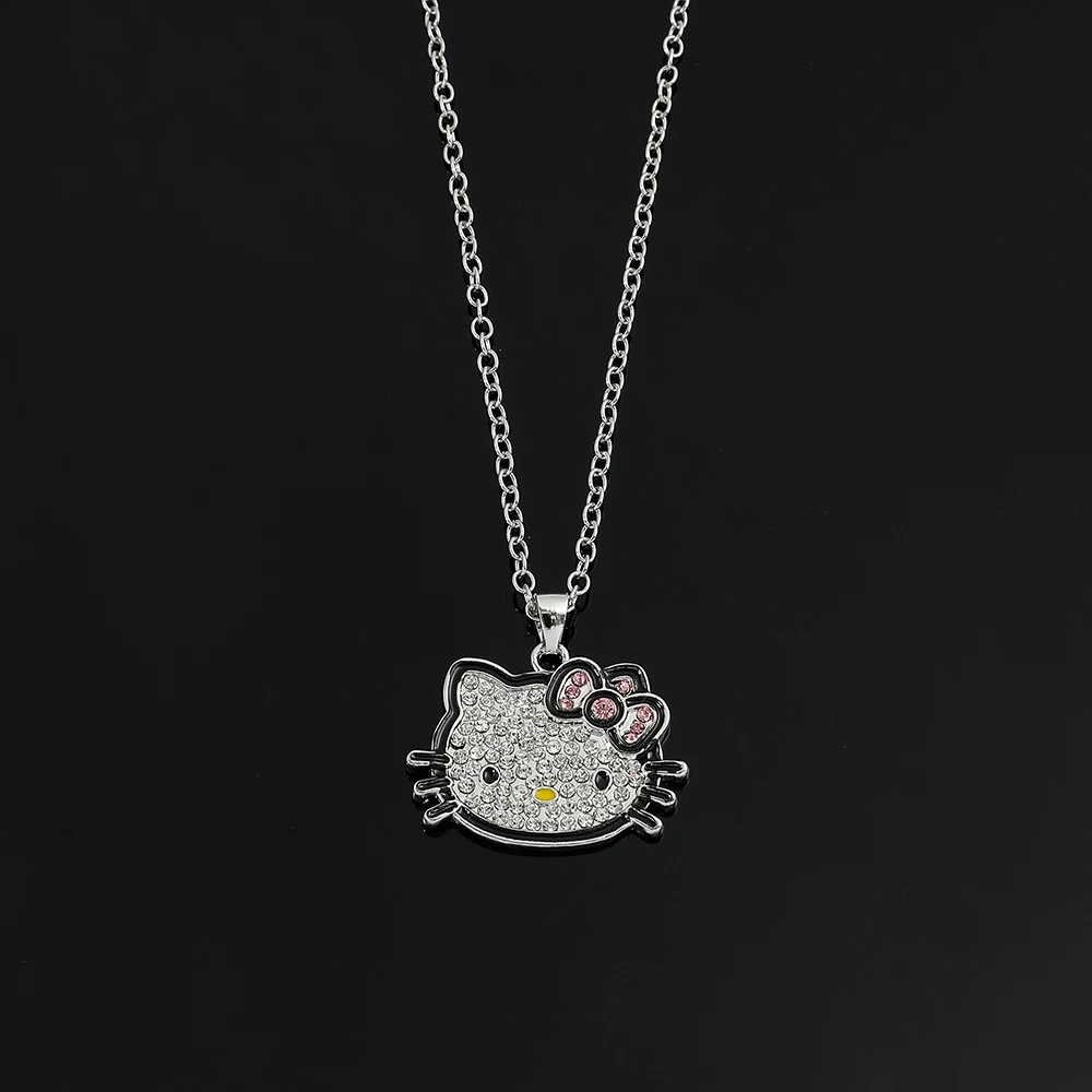 Sanrio Cartoon Anime Hello Kitty Rhinestone Pendant Necklace Cute Girl Sweet and Fashionable Collarbone Chain