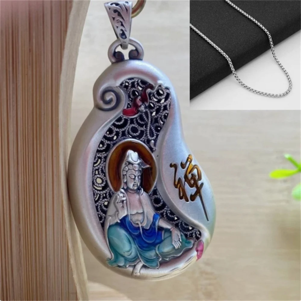

New Product Linlang Color Guanyin Zen Pure Silver Pendant Men's Solid Pendant Hollow Silver Pendant Necklace Bodhisattva Pendant