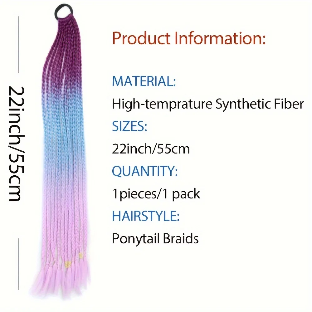 ผมเปียสีไล่ระดับสีที่ยืดผมวิกวิกผมปลอมหางม้า Y2K ผมเปียยางรัดผมคอสเพลย์