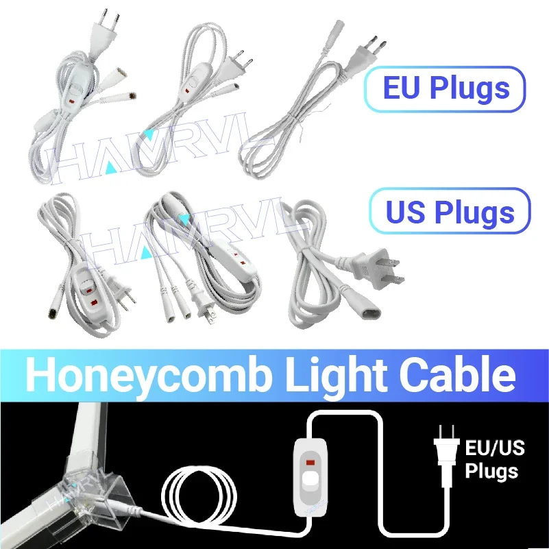 Cable Hexagon LED Light 2-Pin Power Cord with On/Off Switch for HAMRVL Honeycomb Garage Lights Systems Replacement Accessories