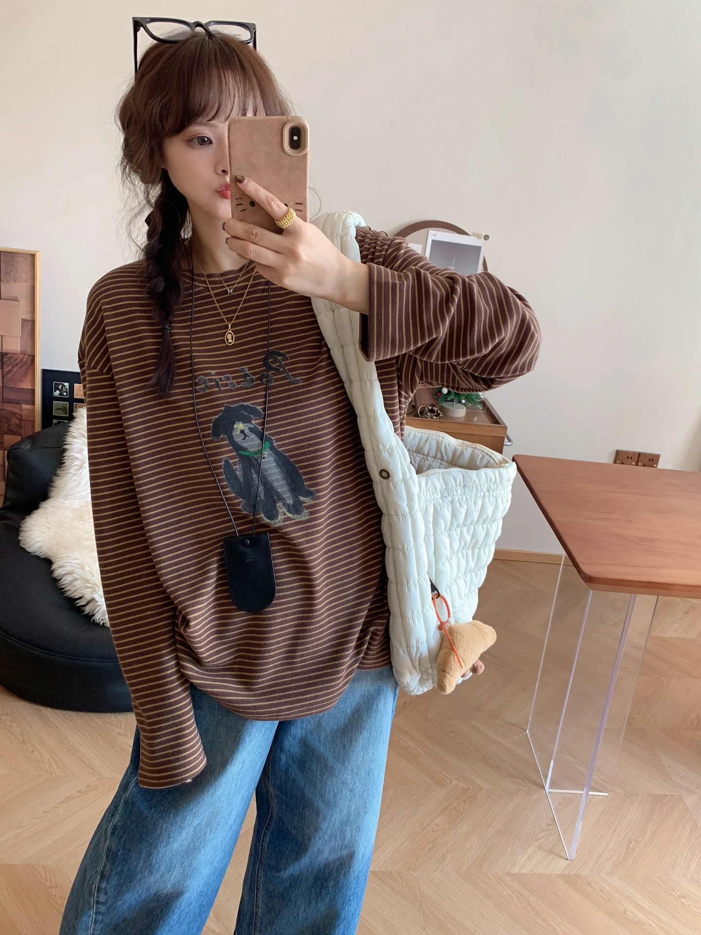 

Осенне-зимняя утепленная женская футболка с длинным рукавом из немецкого бархата в ретро-полоску, мягкий свободный топ для повседневной носки и прогулок