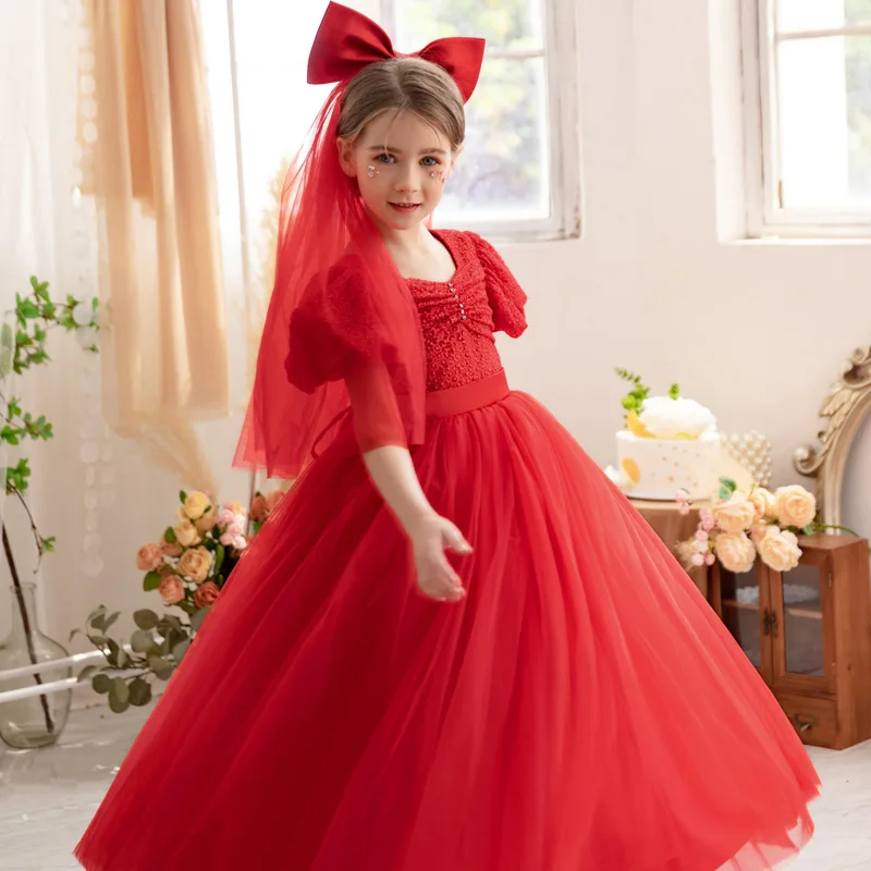 Robe de demoiselle d'honneur en dentelle pour filles, vêtements de soirée pour enfants, robe d'anniversaire, robe de princesse, fleurs florales, blanc, mariage, enfants