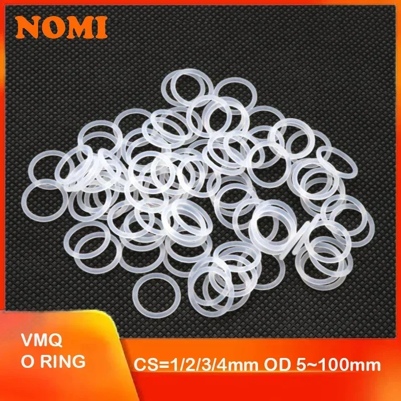 VMQ O Ring Thickness кольца набор 50pcs CS 1/2/3/4mm White Rubber Seal Rings OD 5-100mm Heat-Resistant Food Grade SiliconeO-Ring