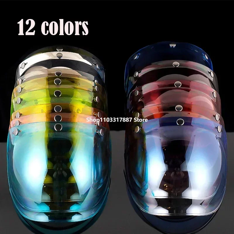 

Motorcycle Helmet Visors Anti-UV Bubble Mirror Three Button Half Helmet Retro Flight Lens with Frame Stand Parts