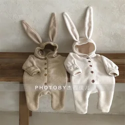 Winter Baby Rompers Newborn Rabbit Ear Hooded Boy Girl Romper Clothes Lamb Fur Fleece Warm Infant Toddler Jumpsuit Boys Playsuit