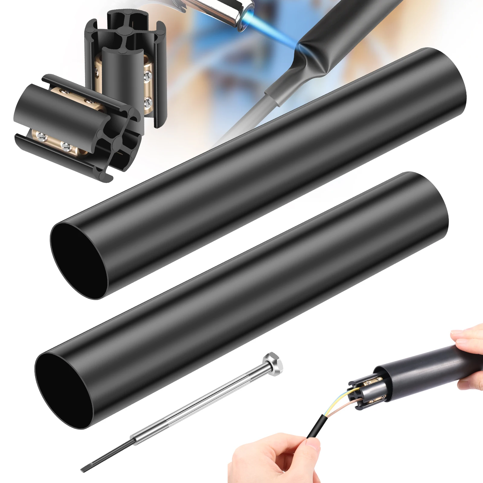 

2Sets Underground Wire Splice Kit for 14/3 to 8/3 Range Direct Burial Uf Wire Handle up to 600 Volts Connectors and Shrink Tube