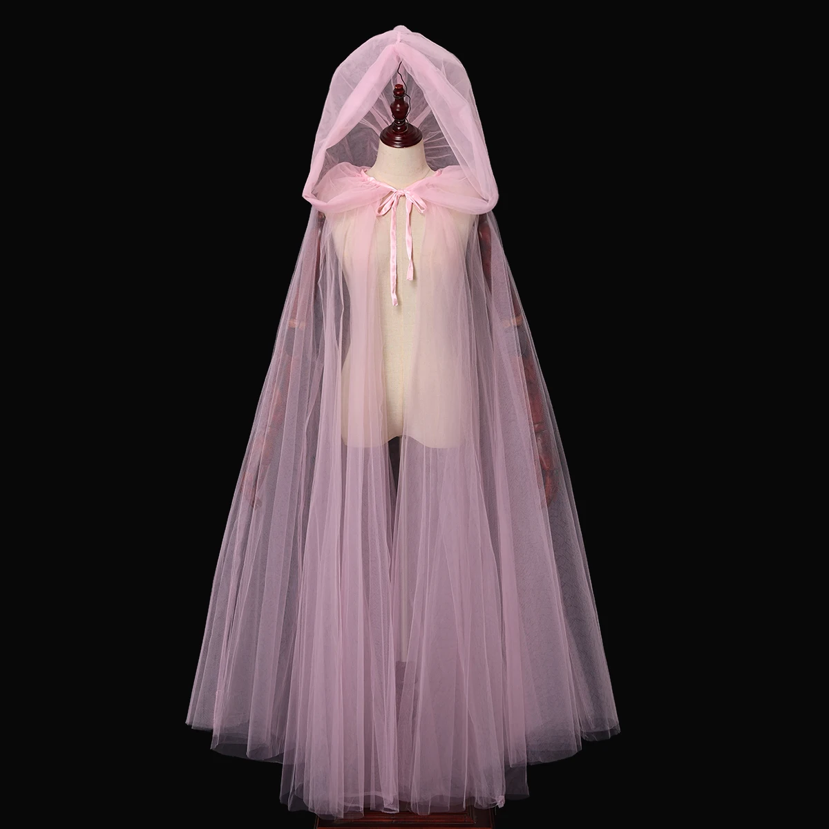 Tulle Cloak for Witch Pink Red Adults Women Halloween Ghost Cosplay Over sized Hood Sheer Cape view 6