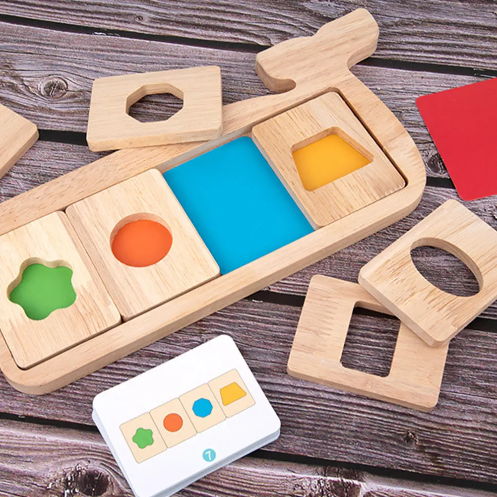 1 conjunto 1 conjunto de placa geométrica baleia de madeira reconhecimento de cor quebra-cabeça educacional brinquedo cognitivo para bebê em forma de madeira