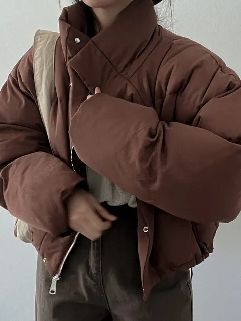 Faionable Thiened ort Cotton Jaet Cappotto da donna in cotone caldo con vestibilità ampia e colletto alla coreana Capispalla invernale chic per piccole fichi...