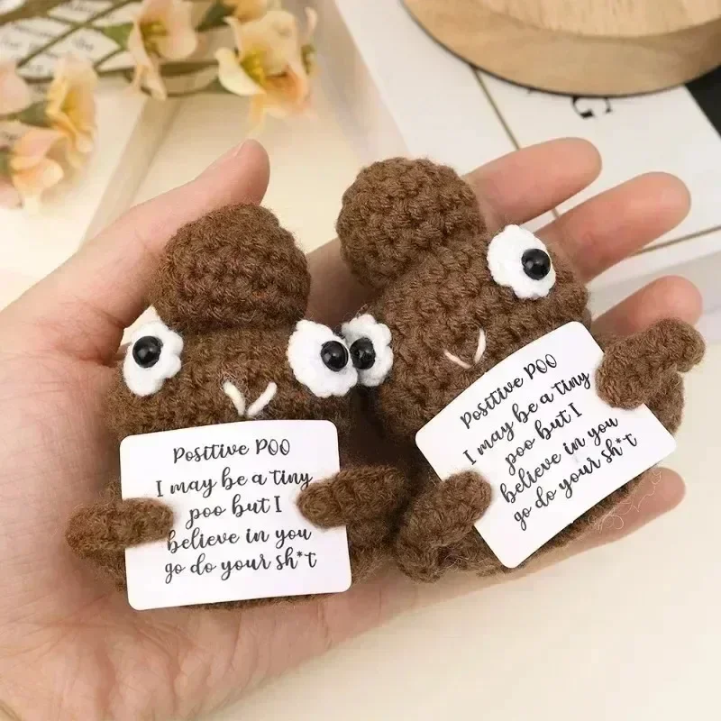 Funny Positive Potato Crochet Doll Cucumber Poop Knitted Dolls with Positive Card Desktop Ornaments Wool Toys Birthday Gifts