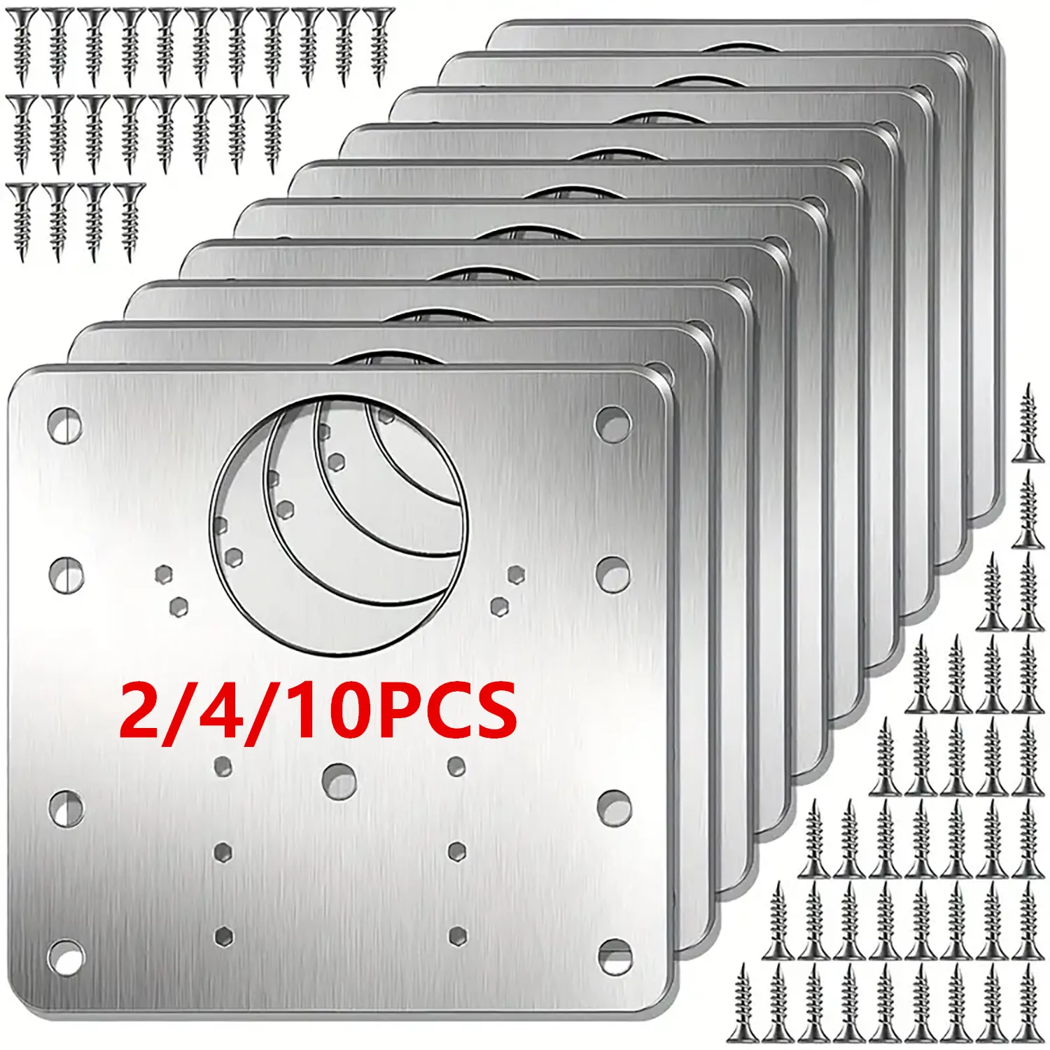 2/4/10 Pack Cabinet Hinge Reinforcement Plate, Stainless Steel Repair Kit with Mounting Screws