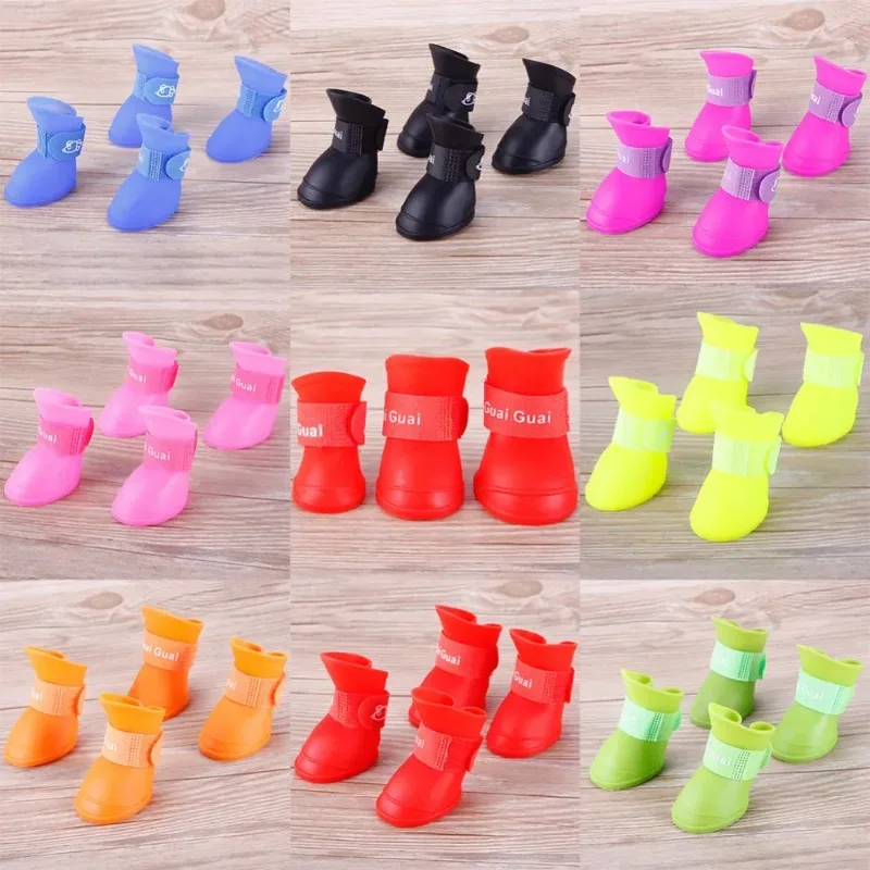 4PCS Dogs Boots for Small Dogs  Summer Pet Dog Shoes Waterproof Pet Rain Shoes for Dog Puppy Rubber Boots Durable Shoes Boots