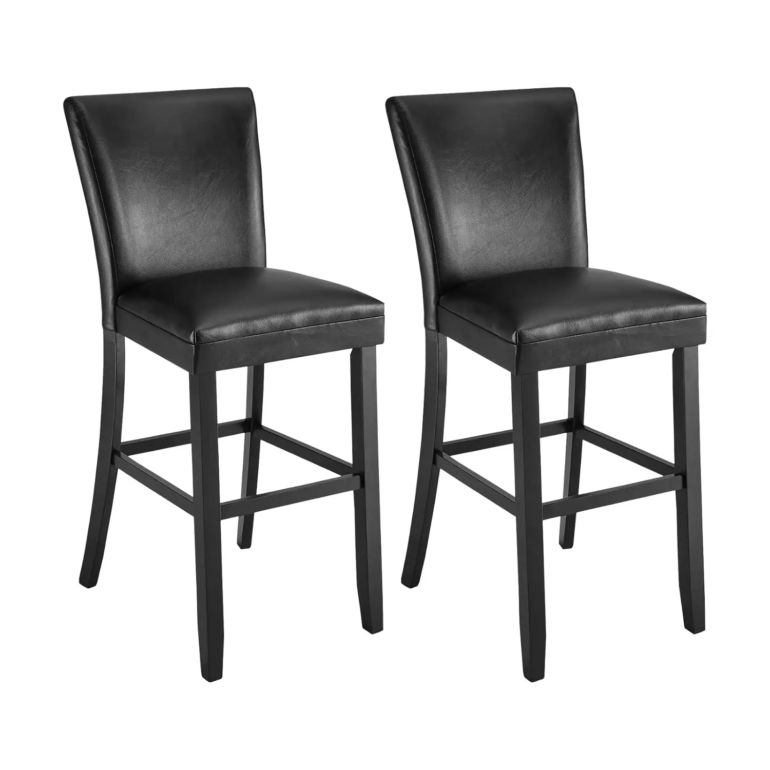 

Комплект из 2 барных стульев с спинкой, высота 32 дюйма, черные стулья из искусственной кожи, каркас из массива дерева для кухонного острова, на заказ