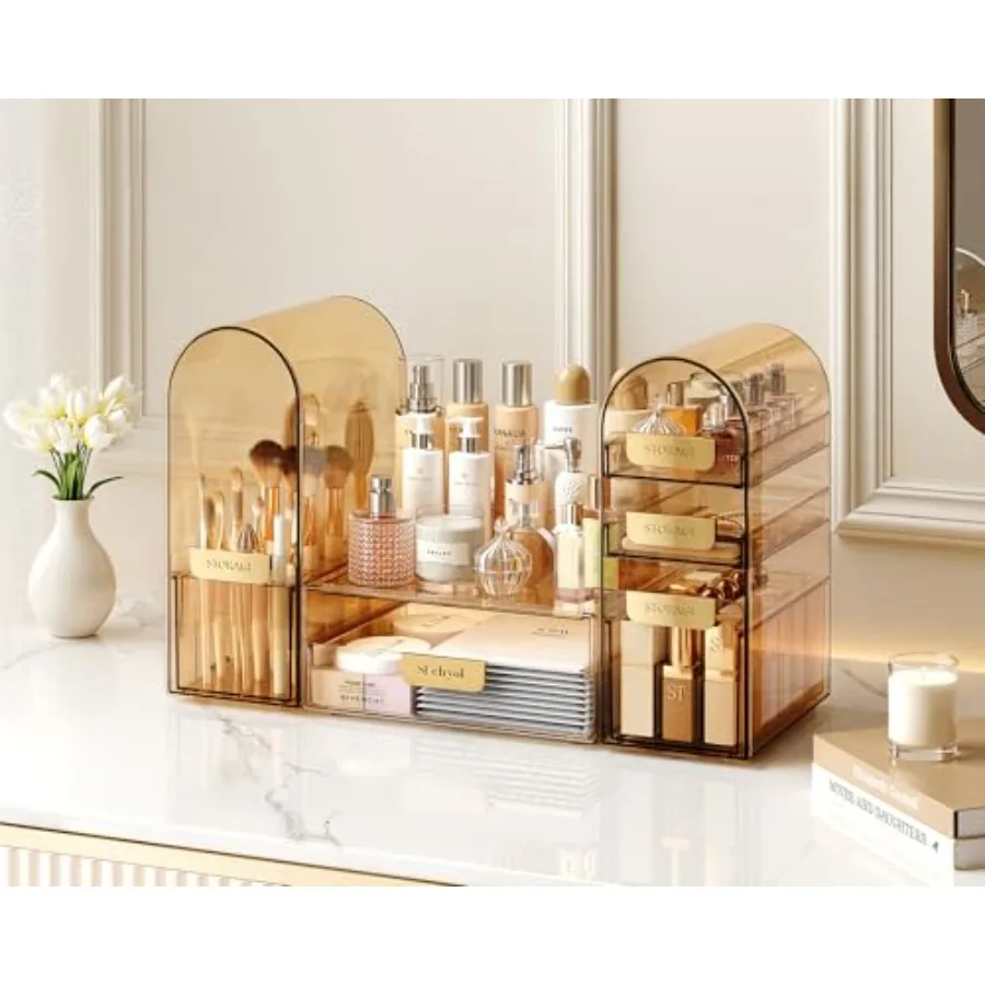 

Makeup Organizer Countertop with Drawers and Lid Skincare Organizer for Vanity Large Cosmetic Organizer and Display Cases and S