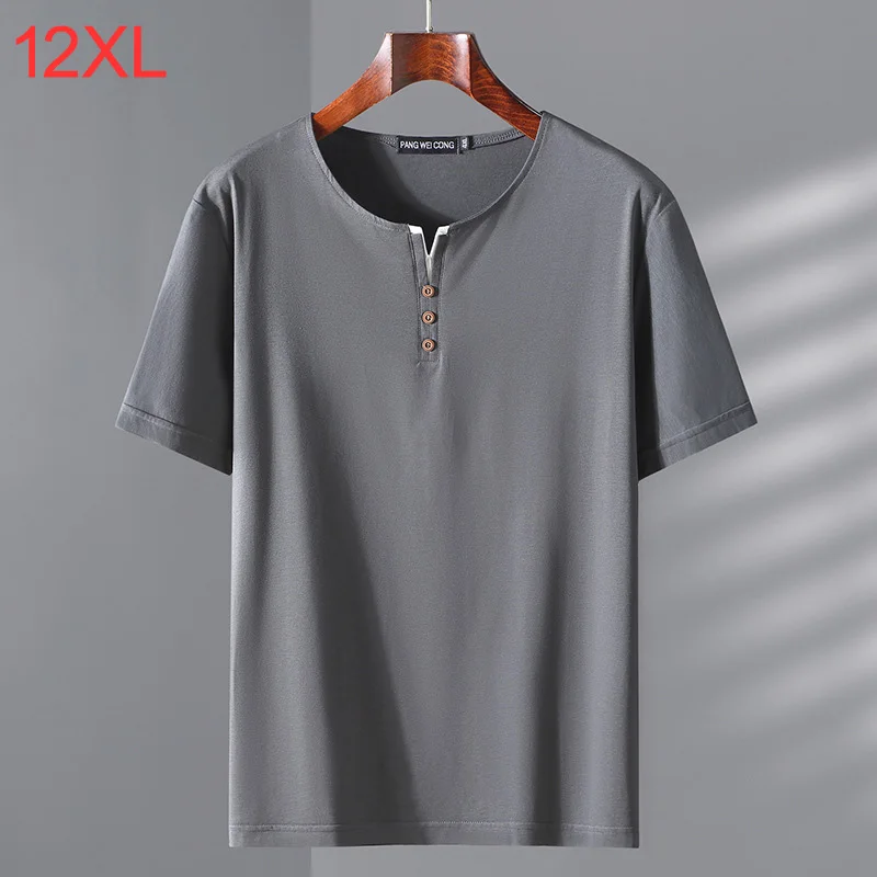 Nueva camiseta de manga corta de talla grande para hombre, camisetas juveniles de verano de talla grande de media manga para hombre, cuello con botones, cuello Henry 12XL 11XL