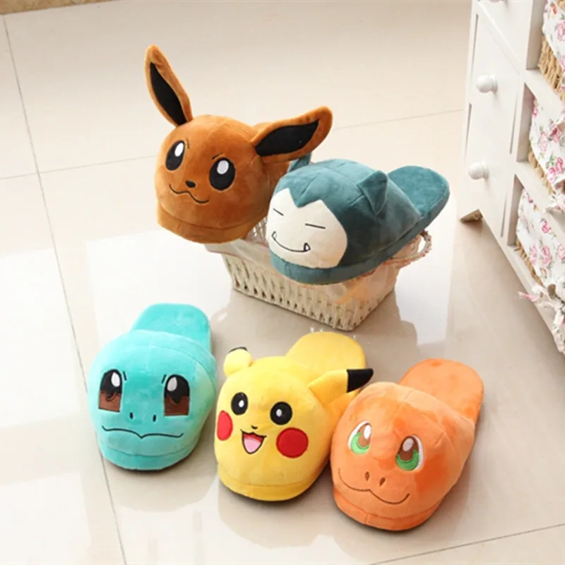 Pokemon Pikachu Eevee Snorlax Squirtle Indoor Slippers Flat Home Cute Cartoon Slippers Unisex Couple Animal Warm Non-slip Shoes