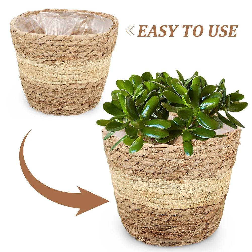 

Woven Flower Basket Handmade Plant Basket For Indoor Arrangement Storage Rustic Straw Laundry Holder Planter