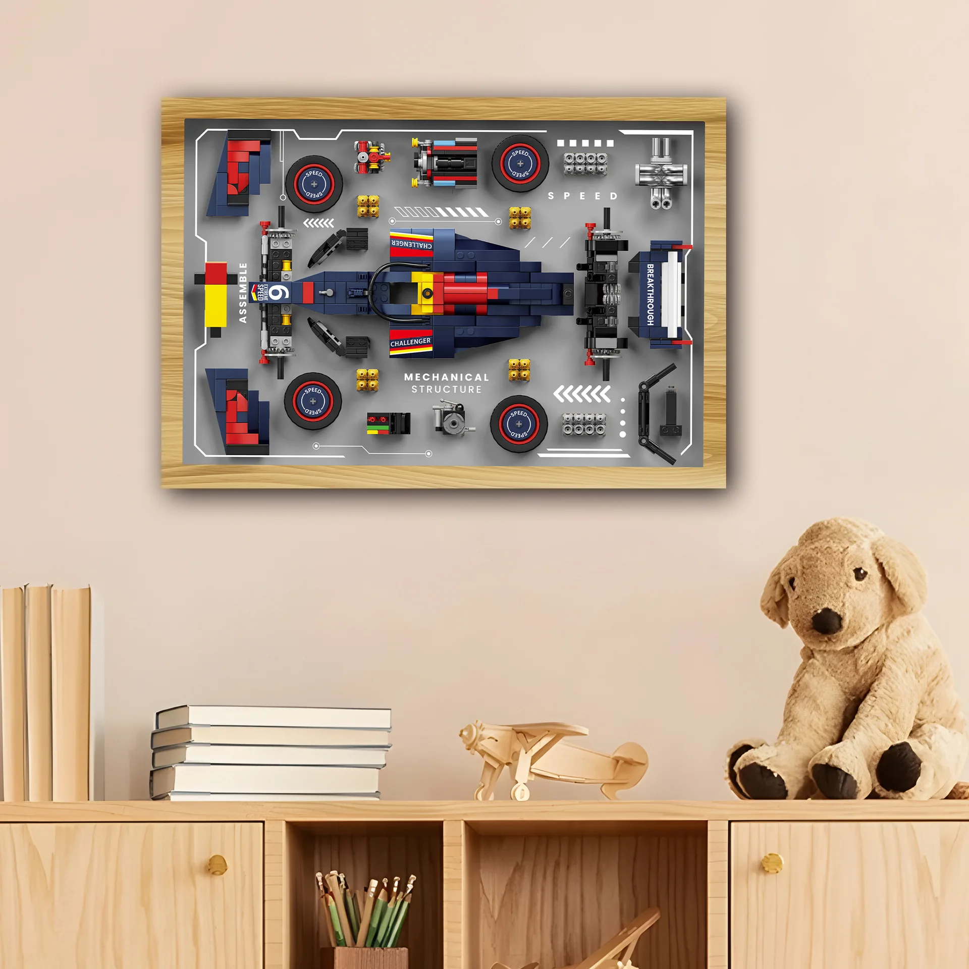 Geschwindigkeit Super Racing Auto Baustein Fahrzeug Mechanische Struktur 3D Foto Rahmen Ziegel Bau Modell Sets Spielzeug Für Geschenk