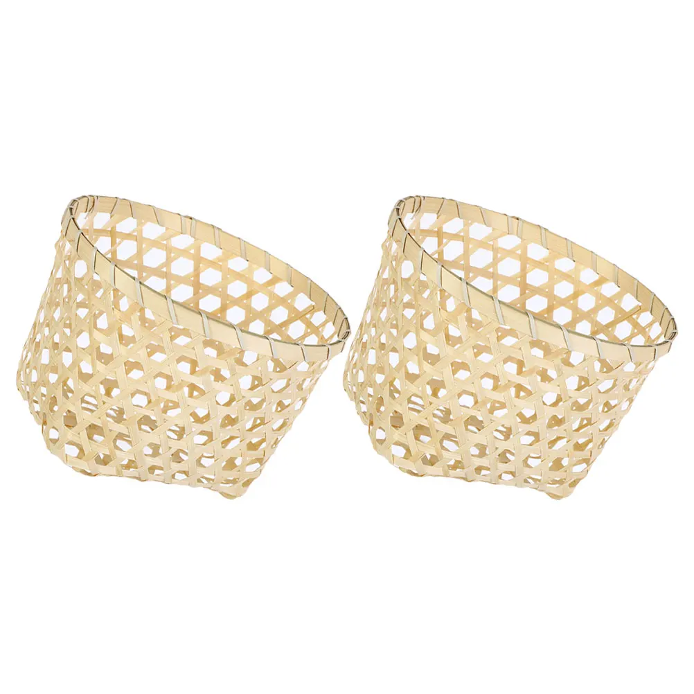 

2 Pcs Grocery Basket Bamboo Storage Hamper Fruit Vegetable Organizers Small Baskets