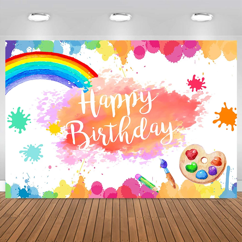 

Mocsicka Baby Watercolor Birthday Backdrop for Boy Girl Rainbow Sketchpad Color Photography Background Newborn Studio Photocall