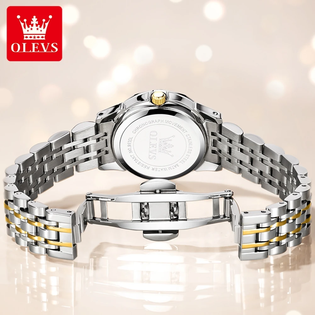 OLEVS-Montre à Quartz Étanche pour Homme d'Affaires, Bracelet en Acier Inoxydable, Échelle Numérique, Surface Miroir Prismatique, Calendrier Touriste