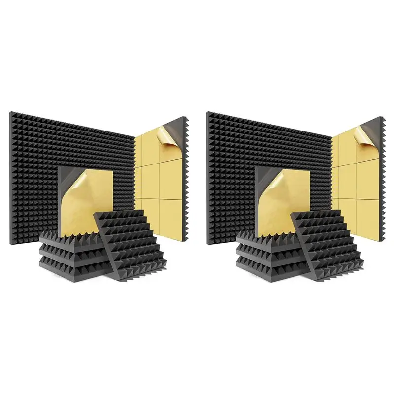 

ABBY-24 Pack Pyramid Sound Proof Foam Panels With Self-Adhesive, 12X12x2inch Acoustic Foam Panels Of High Density (Black)