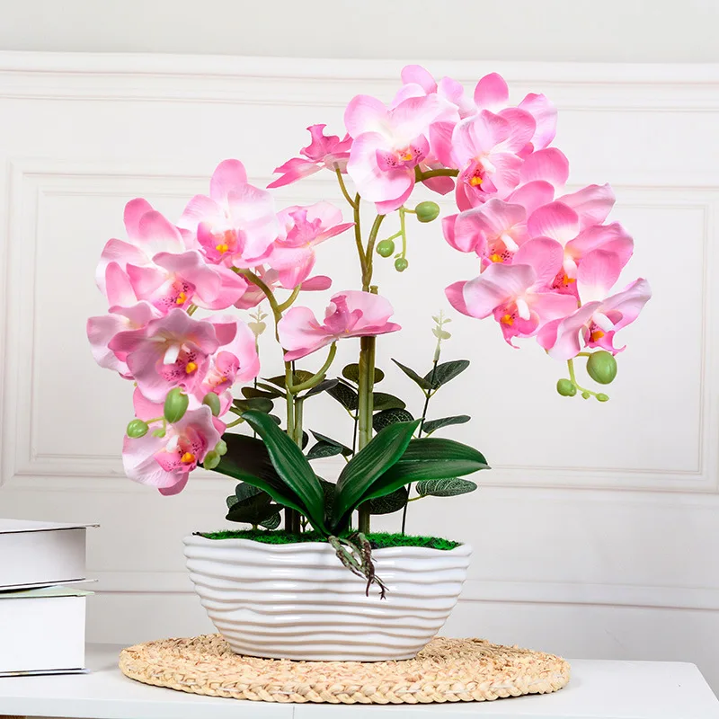 

Double-fork Phalaenopsis Artificial Flower Suit Creative Silk Flower Ceramic Decoration Blue Decorative Fake Flower Bonsai