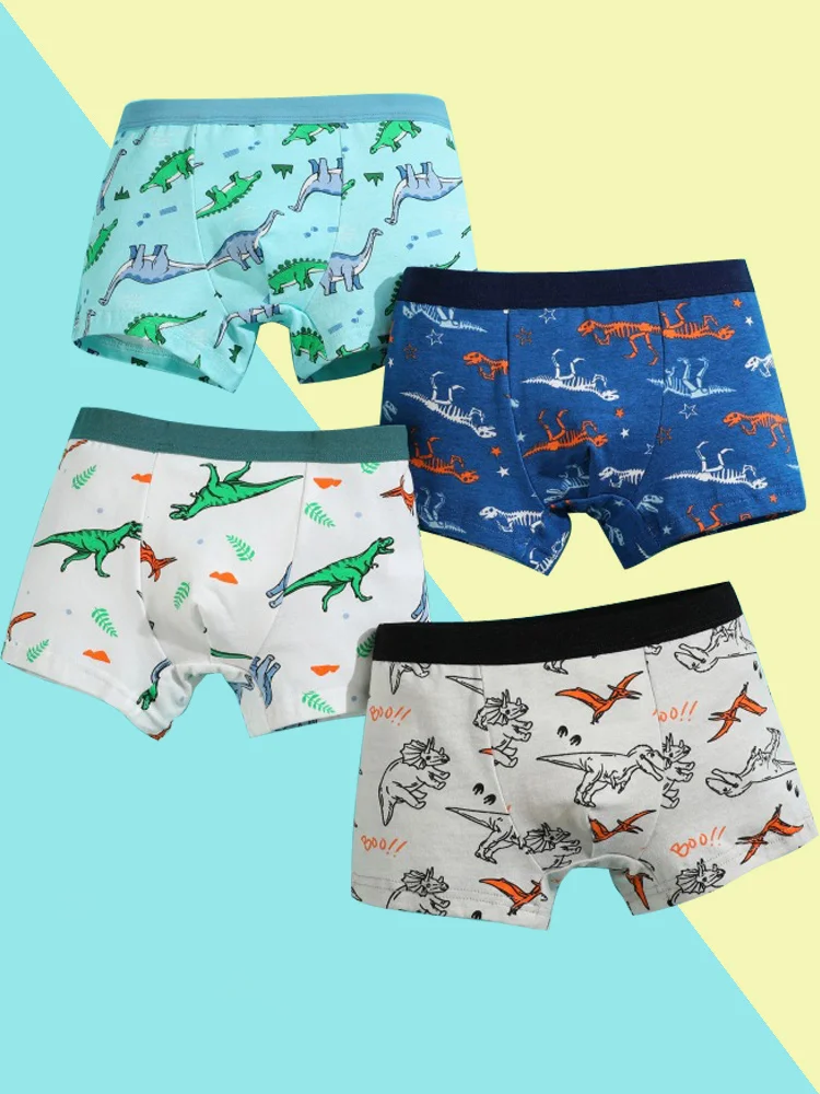 4/8 pcs Boys Boxer sets Briefs Kids Cotton Underwear Baby Underpants Teenager Cartoon Dinosaur Print Soft Children Panties 2-15Y