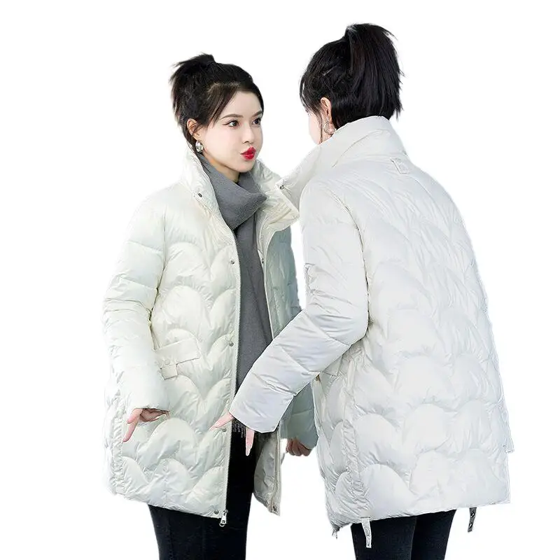 

Korean Warm Winter Ladies Thick Coats Glossy Free Wash Outwear Fashion Brand Pocket Jacket Women Windproof Mid length Parkas