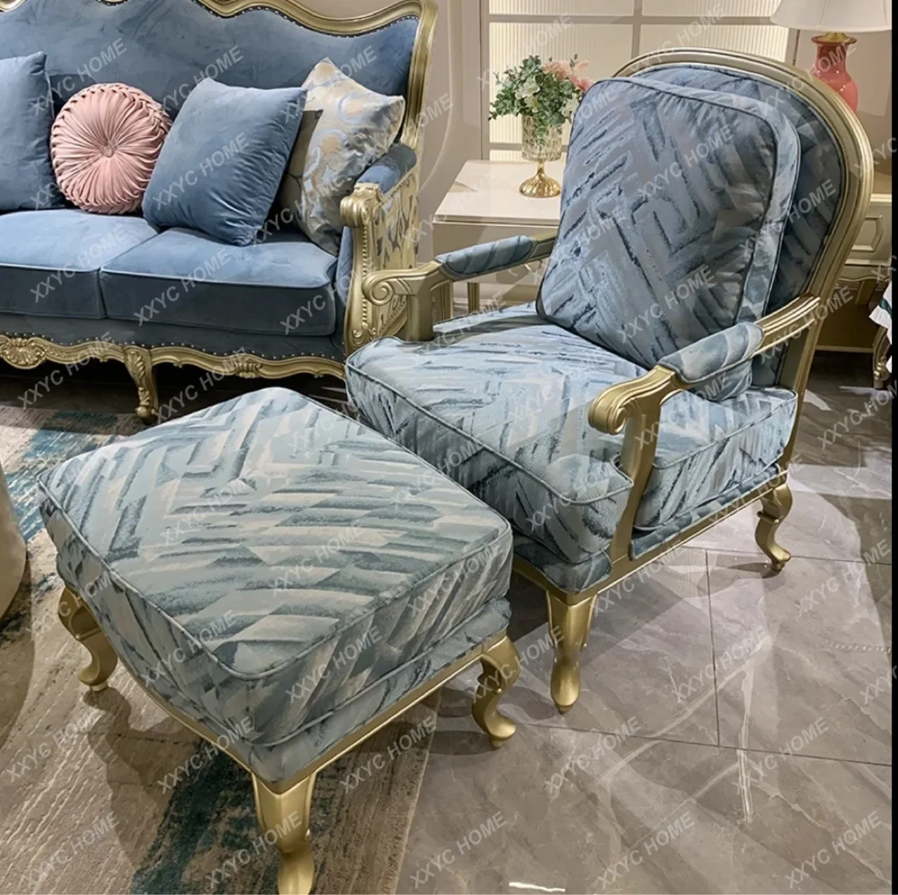 Jlight luxury fabric single sofa leisure chair Vienna sofa matching solid wood sofa