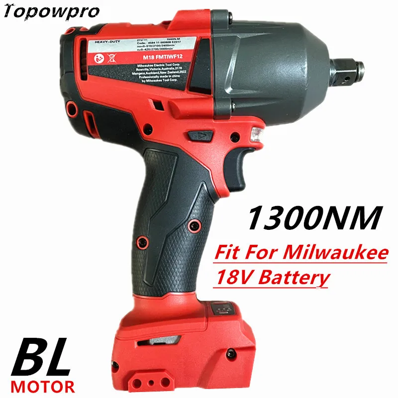 

1300NM Large Torque Cordless Wrench Fit For Milwaukee 18V Battery Brushless Electric Impact Wrench Repair Power Tools Car Truck