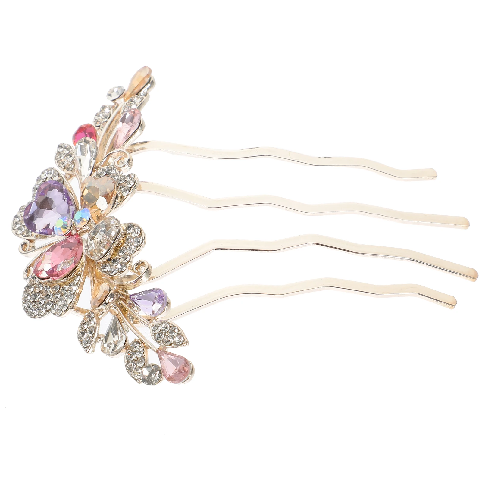 

Rhinestone Side Comb Wedding Bride Updo Accessories Clip Women 4-Prong Metal Hairpin Lightweight Vintage Bridal Headpiece For