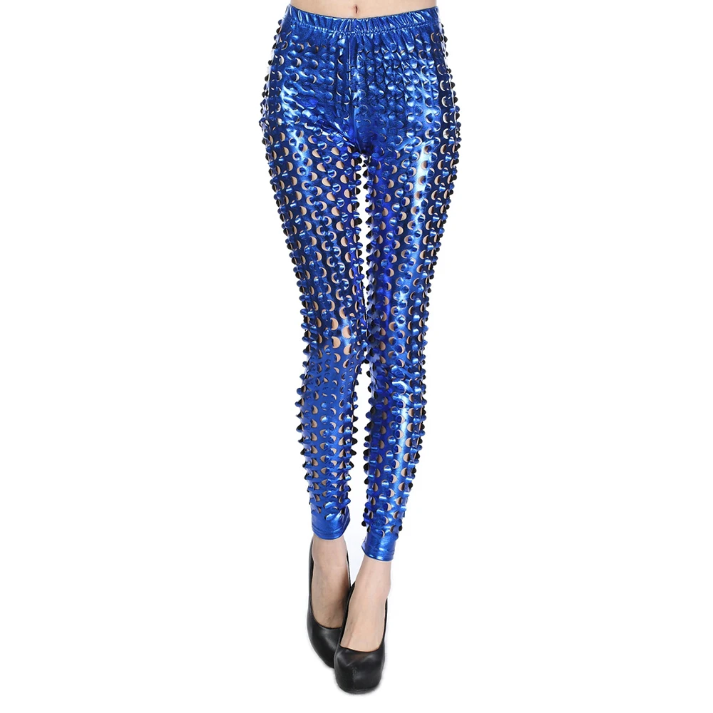 Women Vinyl Metallic Leggings High Waist Bodycon Pants Slim Pencil Trousers Stretch Pants Streetwear