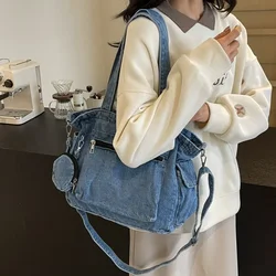 Denim bag, women's tote bag, large capacity summer crossbody backpack, versatile one shoulder school commuting bag