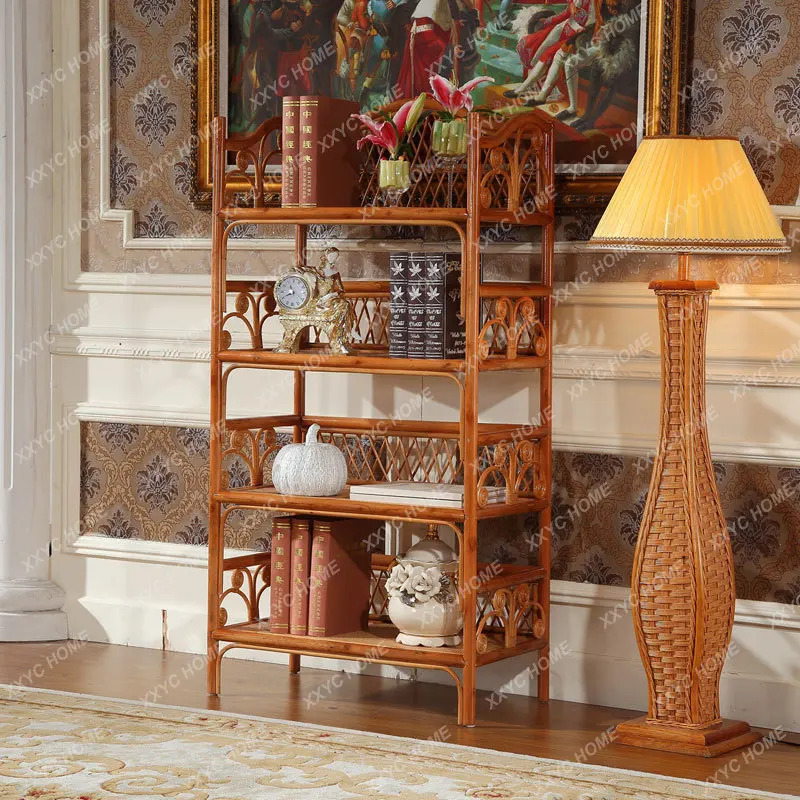S Rattan Bamboo Bookshelf Nordic Household Rattan Shelf