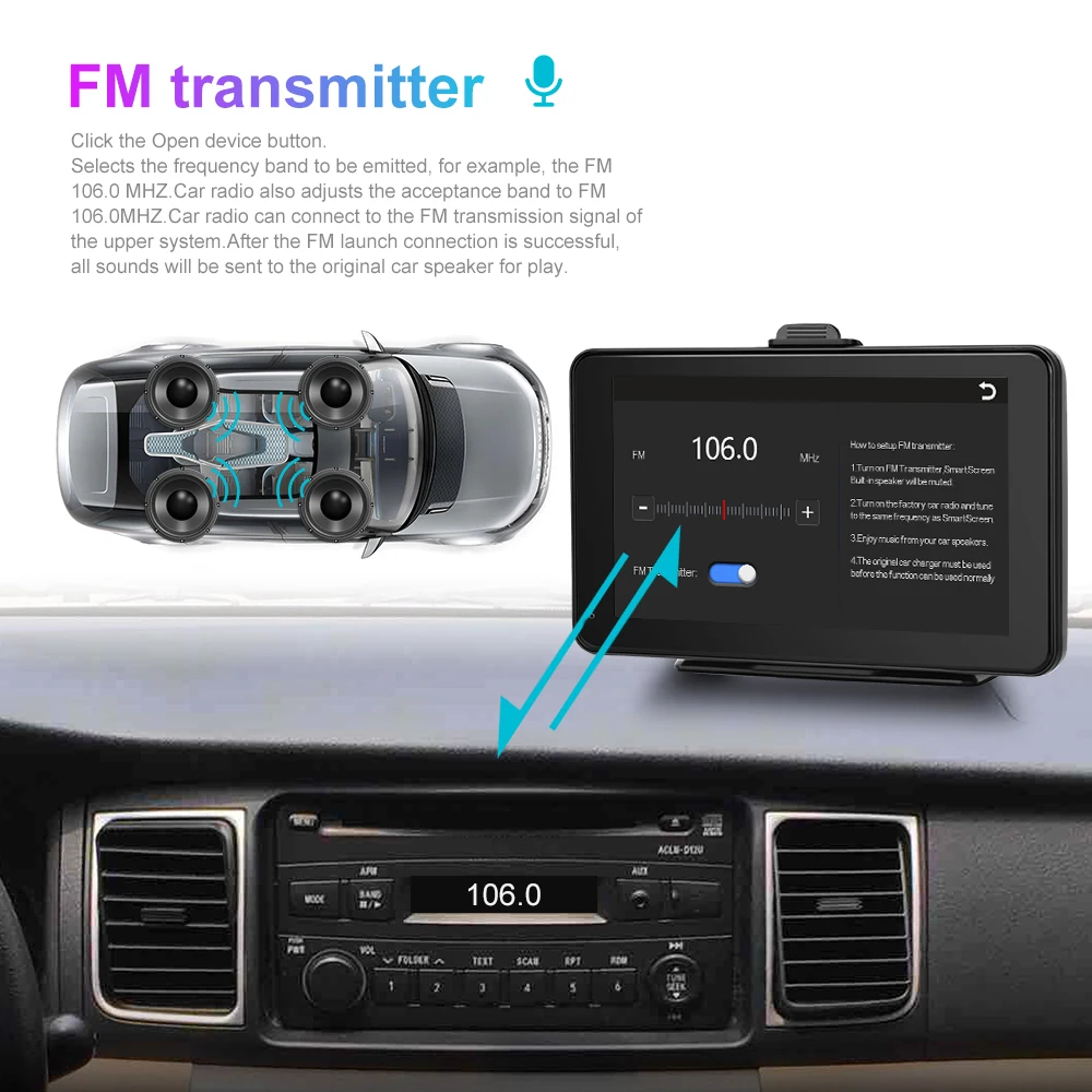 Podofo 7inch Car Radio Carplay Multimedia Video Player Navigation Stereo Wireless Android Auto MP5 Radio Bluetooth Voice Control