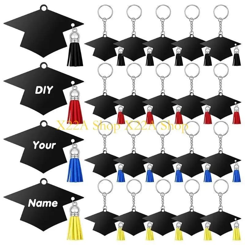 Unique 24pcs Graduation Cap Charm Keychain Acrylic Tassels Keychain Party Favor