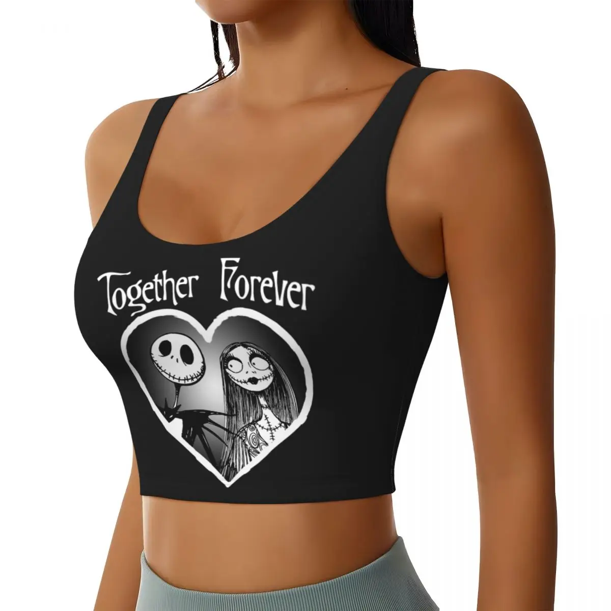 Custom Women's Jack Together Forever Halloween Sports Bra The Nightmare Before Christmas High Impact Gym Workout Crop Tank Tops