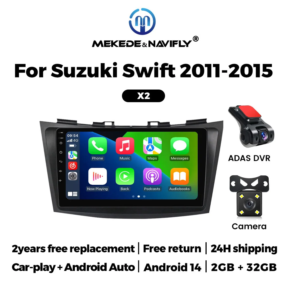MEKEDE Android 14 Autoradio Stereo Voor Suzuki Swift 2011-2015 Autoradio Multimedia Speler Navigatie WiFi 2Din 9 inch CarPlay