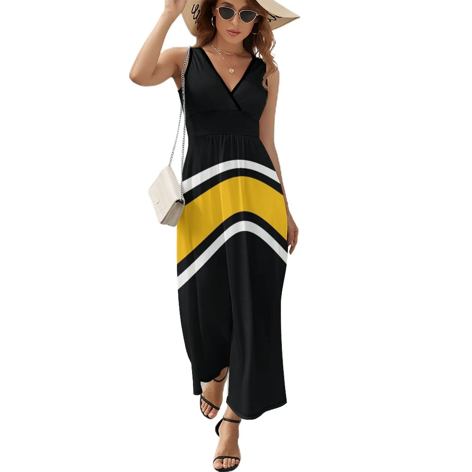 

Black, White, & Yellow Power Stripe Sleeveless Dress summer clothes for women Women's skirt