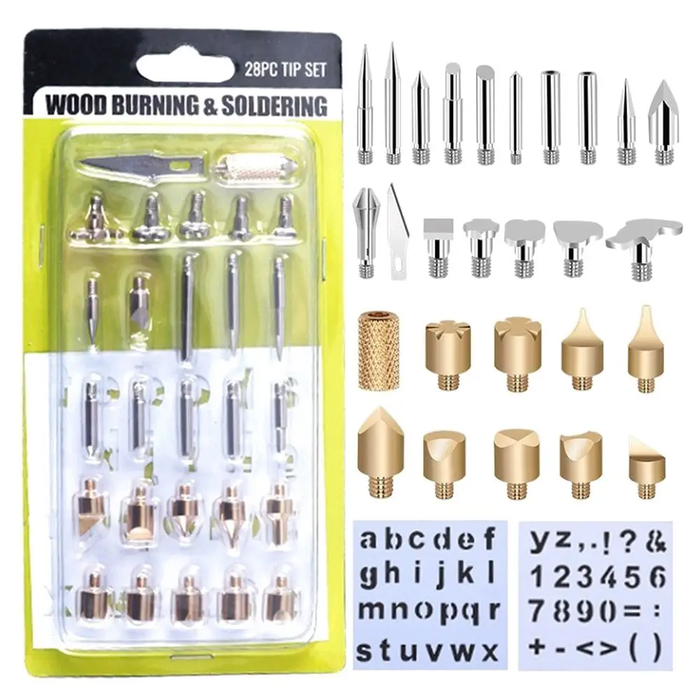 

28pcs Durable Welding Tips Internal Heat Stencil Wood Burning Pen Tips Kit Pyrography Marking Soldering Iron Head Set