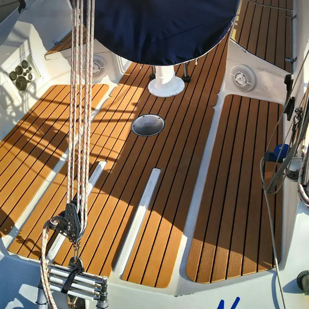 2400*400mm Self-Adhesive EVA Foam Boat Marine Flooring Faux Teak Decking Sheet Striped Yacht Marine Mat Brown White Black Fish