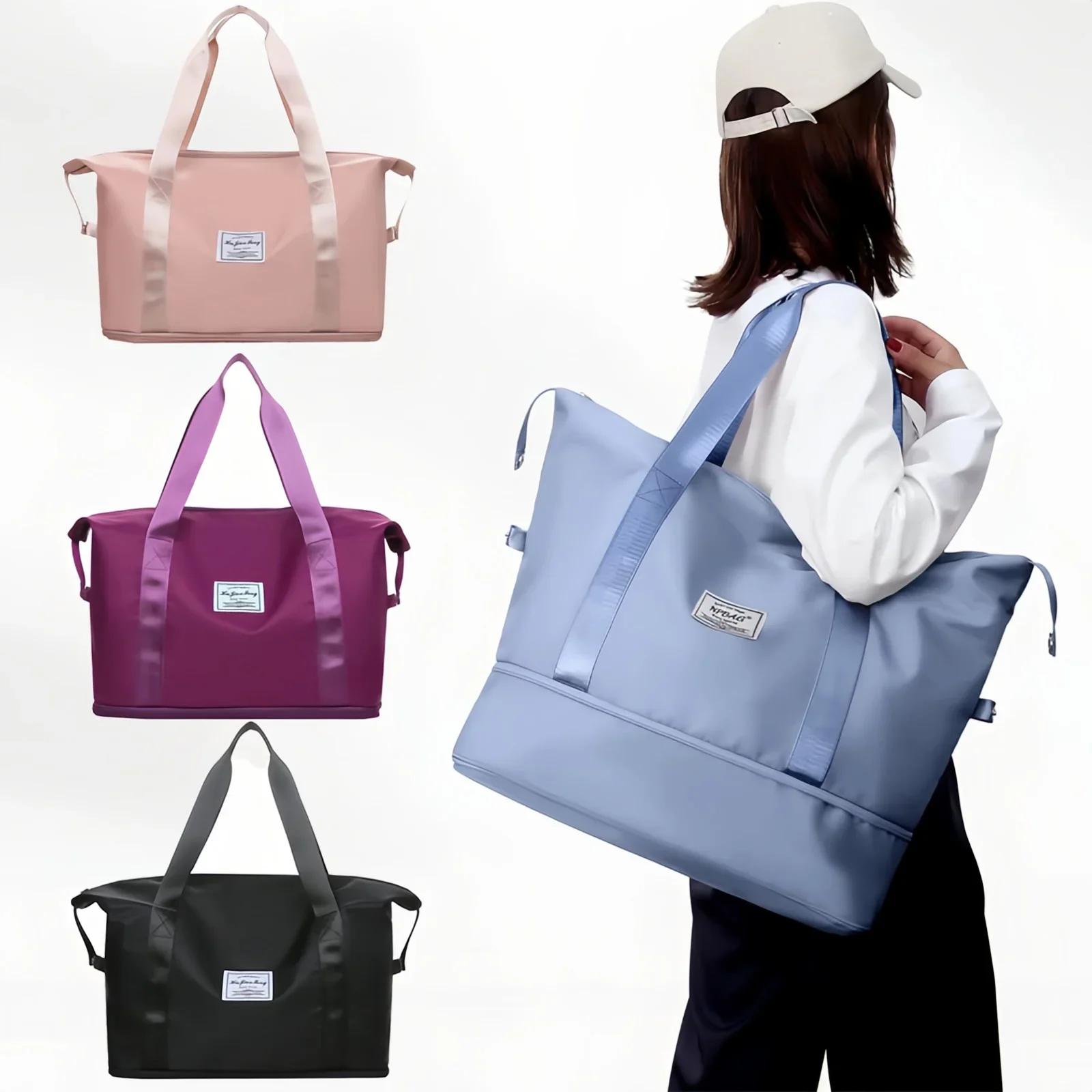 

Double-layer expandable large-capacity luggage bag, new multi-functional foldable portable gym bag, sports travel bag-tan