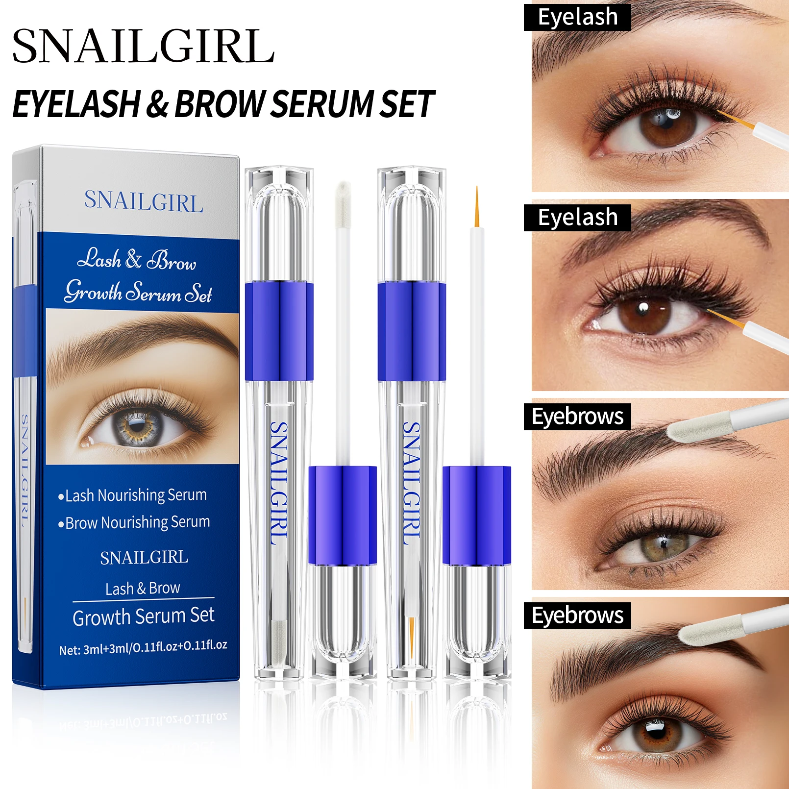 2pcs Nourishing Eyelash and Eyebrow Enhancer Serum Natural Ingredients for Longer Fuller Thicker Eyebrows Eyelash Makeup