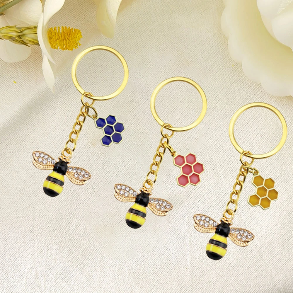 Exquisite Bees Honeycomb Key Chains Funny Alloy Animal Pendant Keyring For Women Girls Purse Bag Car Key Holder Accessories Gift