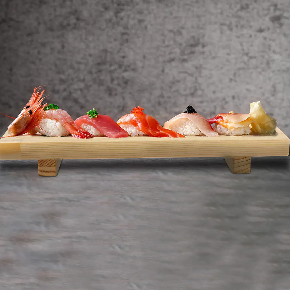 

2Pcs Wood Sushi Board Serving Tray Japanese Style Tableware Food Serving Plate Snack Dish Bamboo Sushi Board Tray