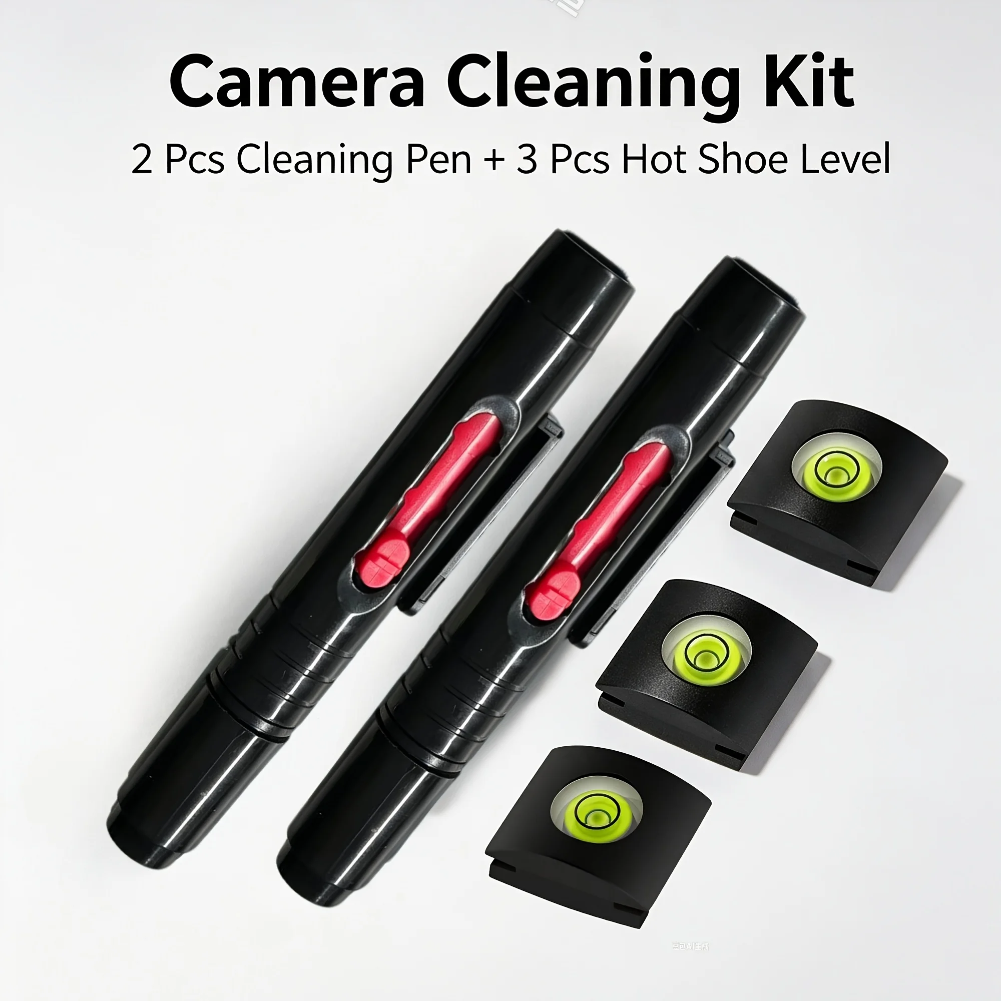 Camera Cleaning Kit, 2Pcs Lens Cleaning Pen + 3Pcs Hot Shoe Bubble Level, Portable Photography Accessory Combo for DSLR Mirrorle